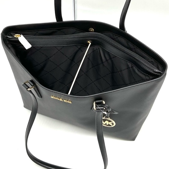 Michael Kors Bag Large Sheila Mf Tote Bag & Large Trifold Wallet Black/Gold - Picture 9 of 14